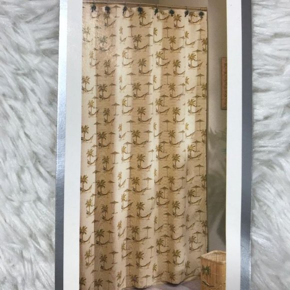Croscill Palm Tree & Hammock Tailored Cotton Blend Shower Curtain & Hooks Set - Picture 7 of 9
